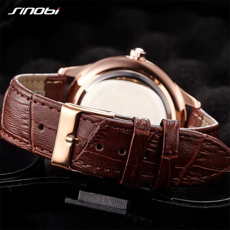 SINOBI Men\'s Wristwatches Calendar Week Date Functions Leather Strap Business Males Geneva Quartz Clock gifts Relogio Masculino