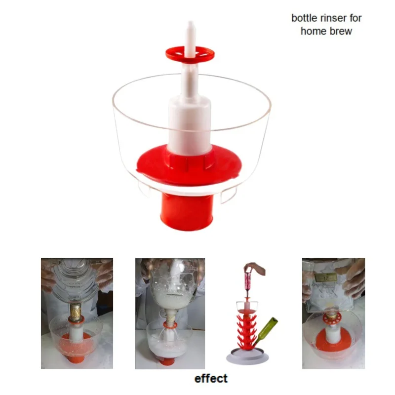Bottle cleaning and sterilization unit for wine and glass containers featuring threaded connection system ideal for home or comm