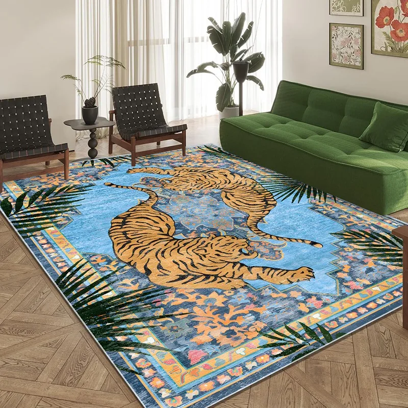 Jungle Tiger Living Room Carpet Botanical Print Sofa Coffee Table Floor Mat Home Decoration Bedroom Bedside Rug Machine Washable