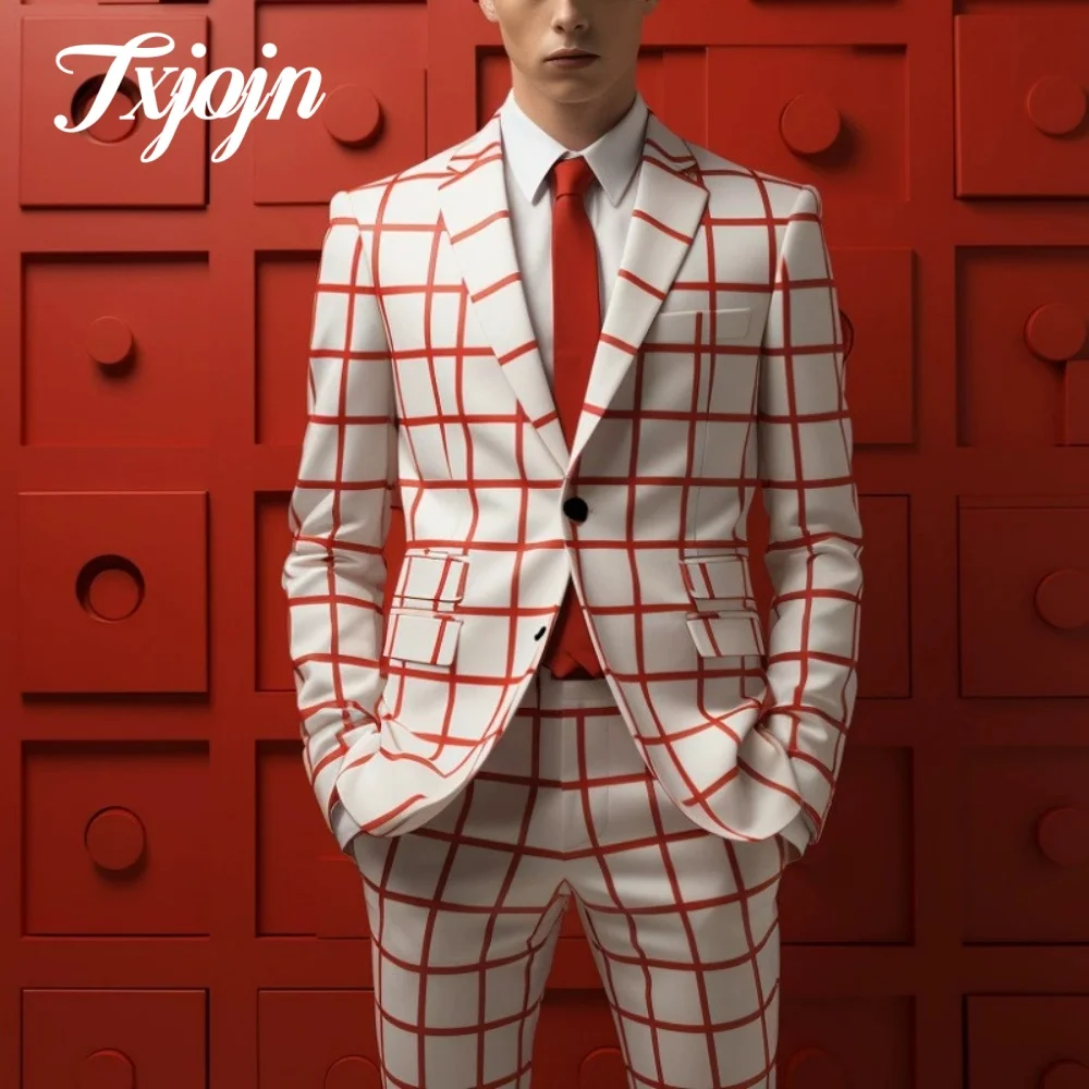 Hip Hop 3D Printed Men Suit Set 2PCS Classic Notched Lapel Suit Wear Casual single-breasted Performance Suit blazer masculino