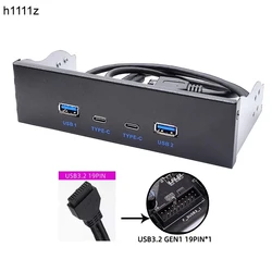 USB 3.0 Front Panel for PC 2Port USB TYPE C + 2Port USB3.0 HUB Adapter GL3523 Chip USB 3.2 Gen1 5Gbps for 5.25