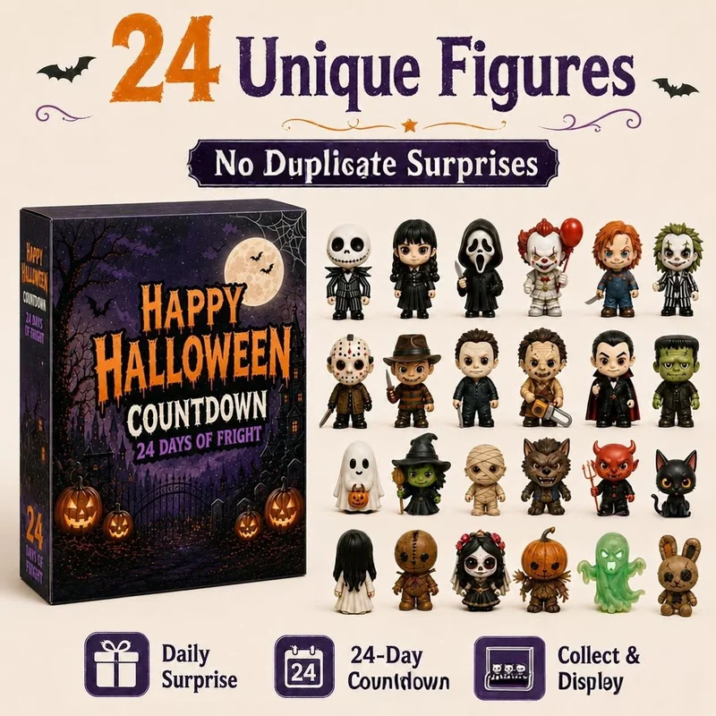 2026 Halloween Advent Calendar 24 Days Countdown 24pcs Horror Movie Mini Figures Flat Acrylic Pendant Set Home Party Decora Gift