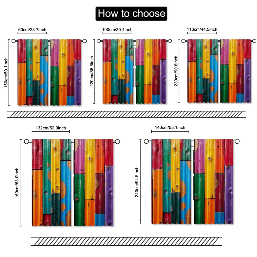 Simulation of colored wood panel patterns Print Drapes Room Darkening Window Curtains Home Decor,Rod Pocket Blackout Curtains