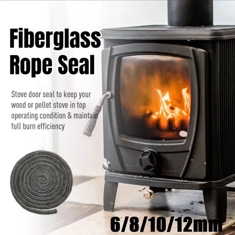 6/8/10/12mm x 2M Wood Stove Gasket Fireplace Sealing Rope Fireproof Fiberglass Log Burner Door Seal for Chimneys Boiler