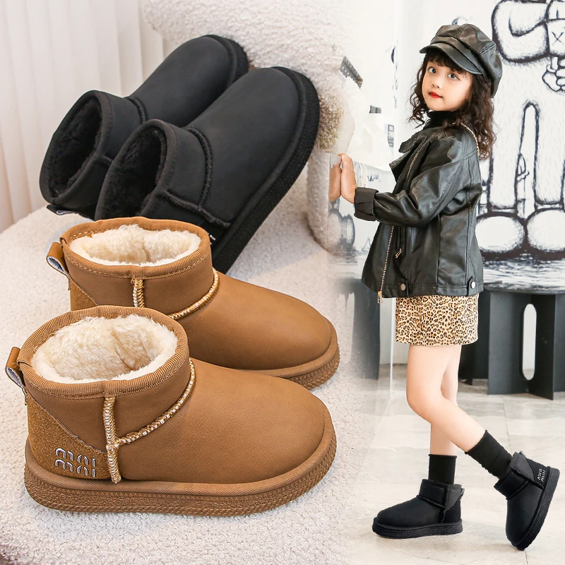 

Новинка 2024, детская обувь, зимние сапоги унисекс, зимние толстые плюшевые туфли для мальчиков, однотонная теплая обувь для девочек, детские короткие сапоги, детские сапоги