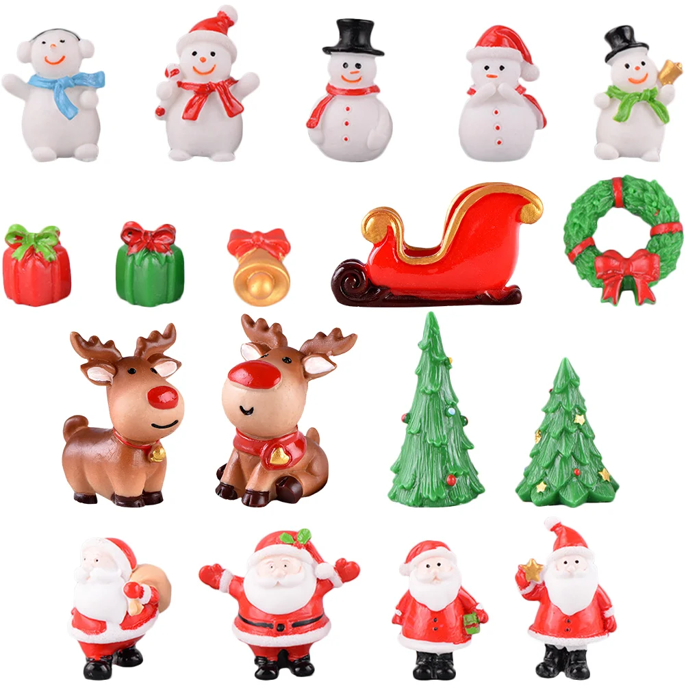 18PCS Christmas Miniature Santa Snowman Snow Scene nament Set Decorative Landscape Xmas Party Decor Perfect for Mini