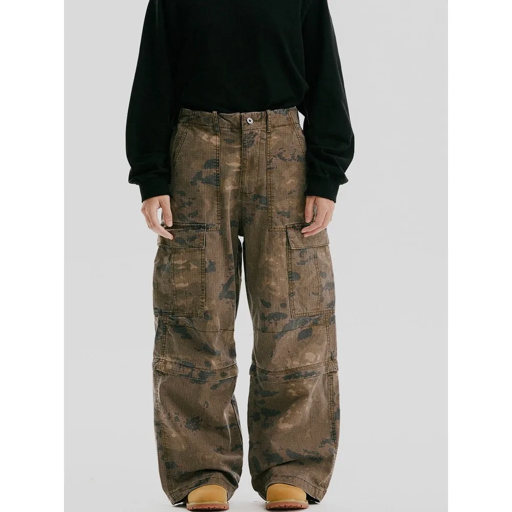 Removable Leg Shorts Camouflage Trousers Men Outdoor Streetwear Fashion Loose Casual Wide Leg Baggy Trousers Cargo Pants