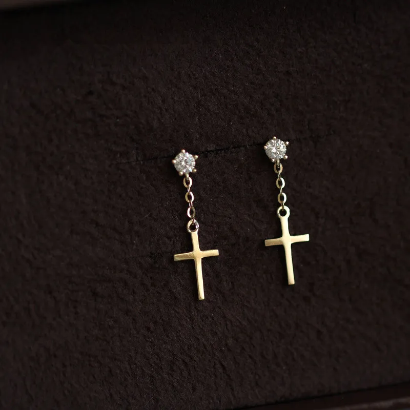 أقراط مرصعة بالفضة S925 للنساء ، ذهب 14 قيراط ، طراز كوري ، شرابة متقاطعة ، عصرية ورائعة ، مجوهرات للطلاب #2