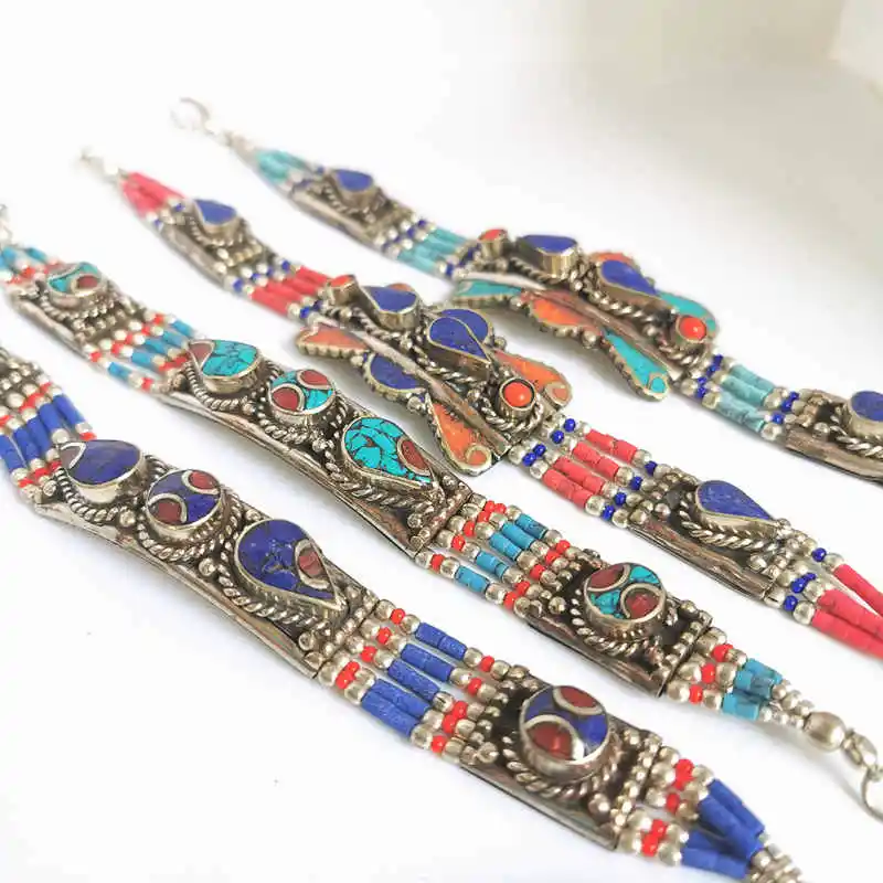 Indian Bracelets Copper Inlay Colorful Stone Clasp Bracelets Multi Designs BB-475