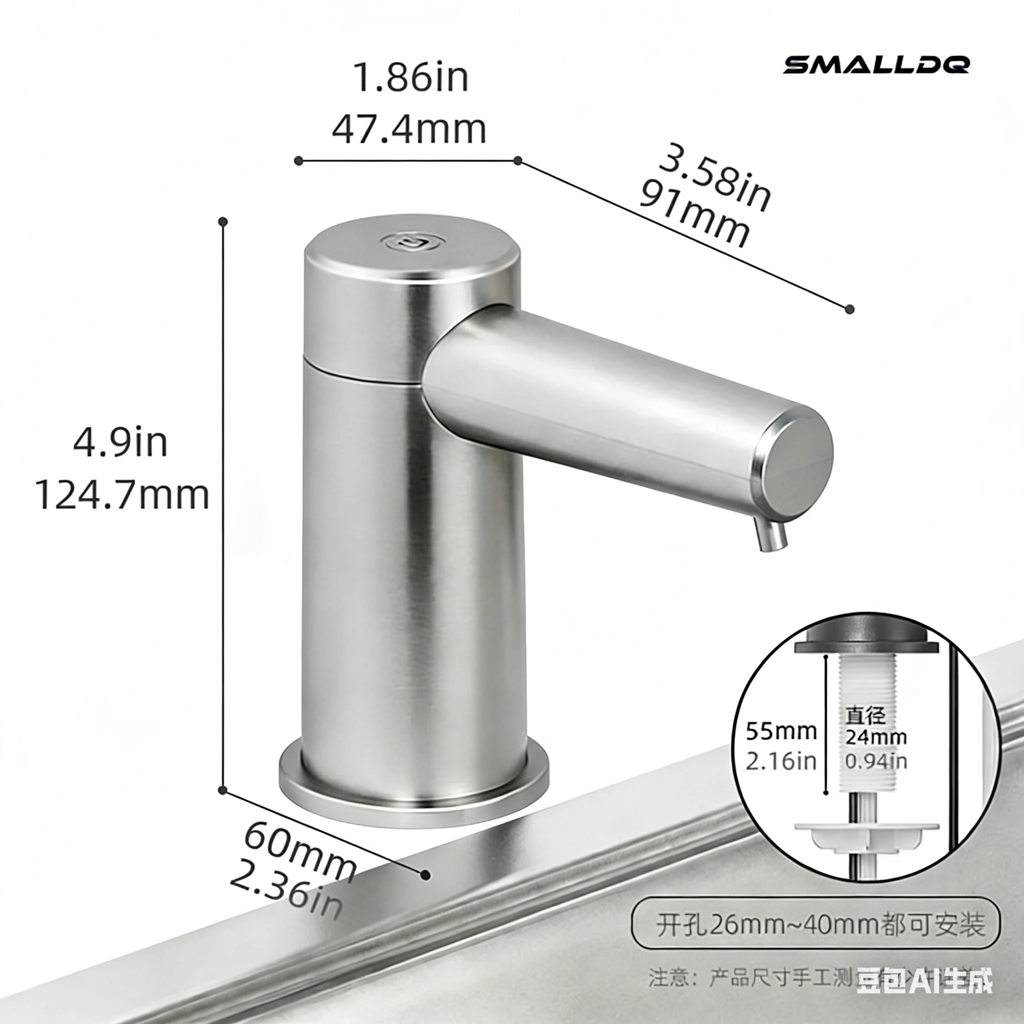 Touchless Kitchen Sink Soap Dispenser Automatic Detergent Dish Soap Dispenser Electric USB Plug-in Pump with 2-Level Adjustable