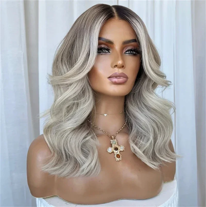 HD Lace 24Inch Natural Wave Glueless Ombre Blond Front Wig For Women Hair Pre Plucked Transparent Lace Heat Resistant Daily