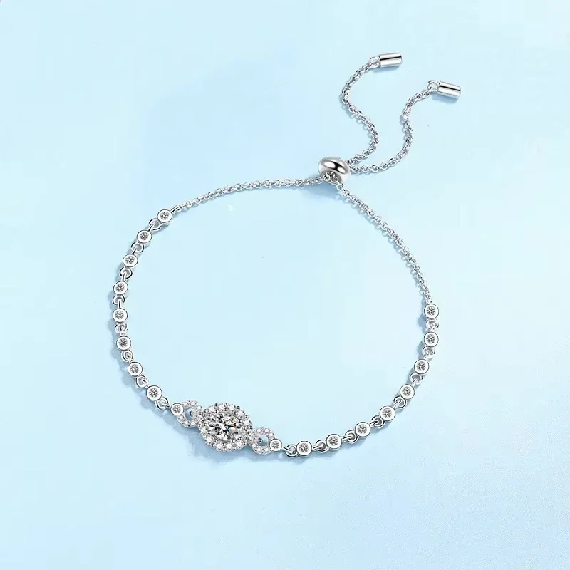 Pulseras ovaladas de compromiso, platino Pt950, diamante moissanita real de 0,5 quilates, regalo de cumpleaños para mujer, joyería fina para hija