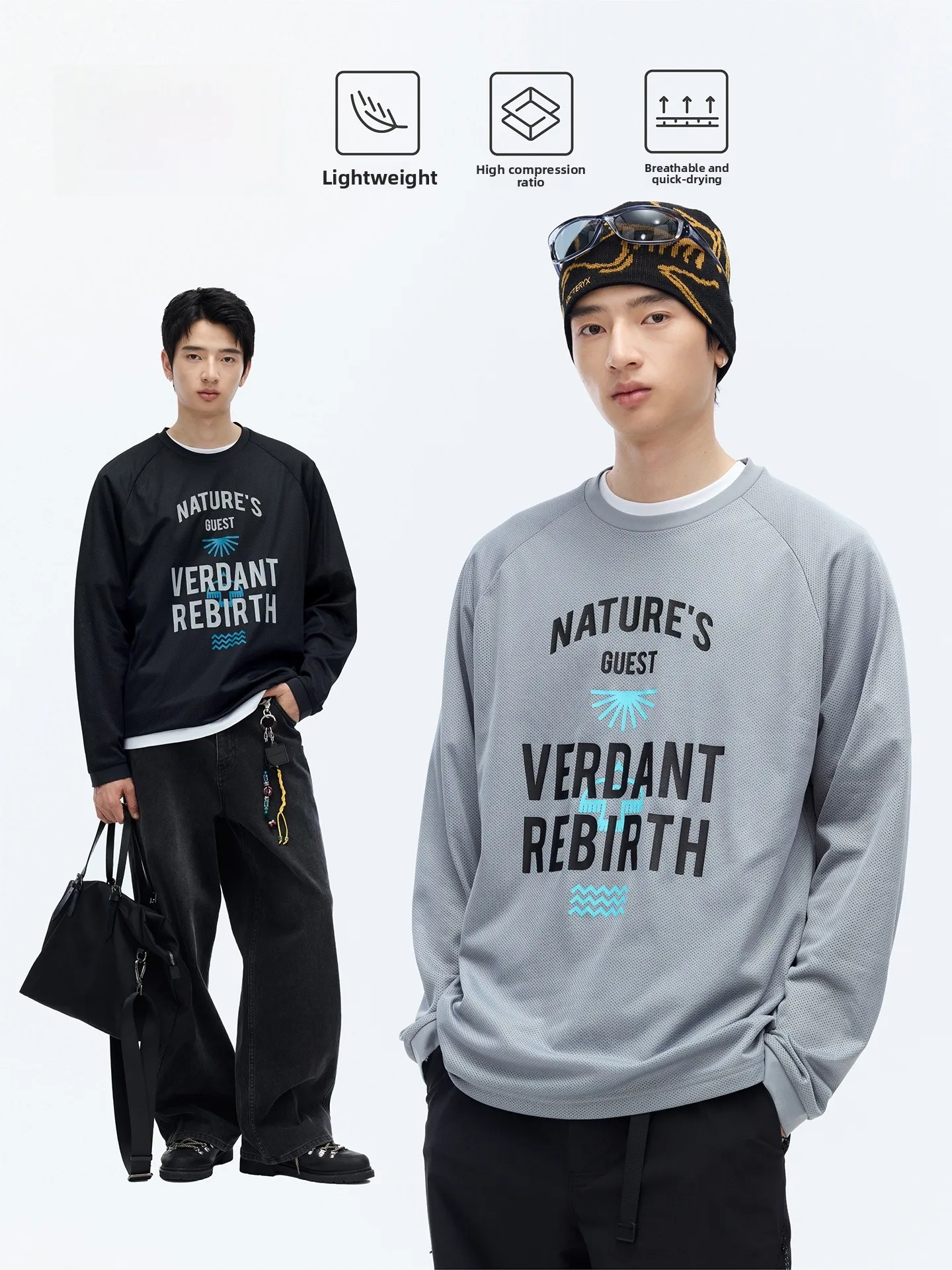 

Resti Men's Long Sve T-irt round Ne Printed Fce Lightweight Qui Dry Sweat Absorbent Spring Season Casual Wear