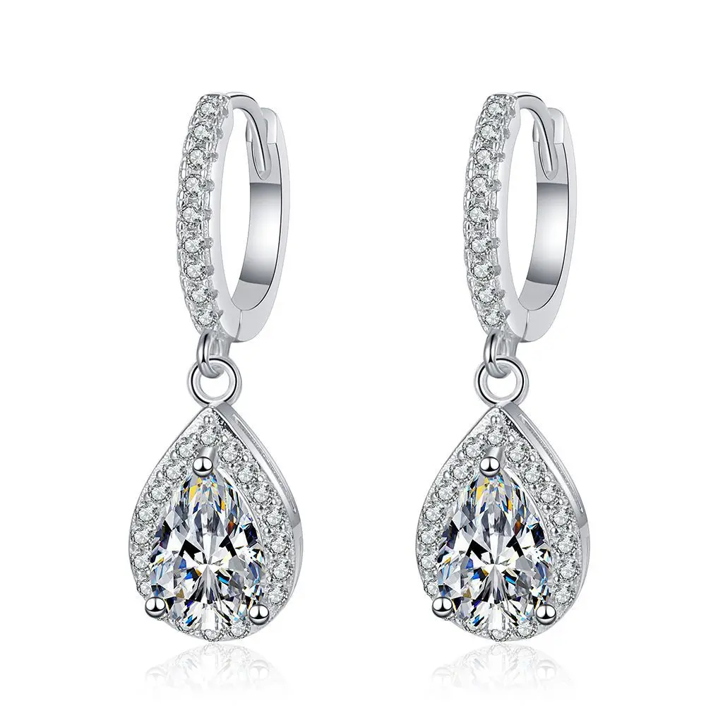 

Luxury s925 Sterling Silver Platinum Plated Classic Drop Pear Shaped 1 Carat Moissanite Diamond Earrings For Wedding Jewelry Set