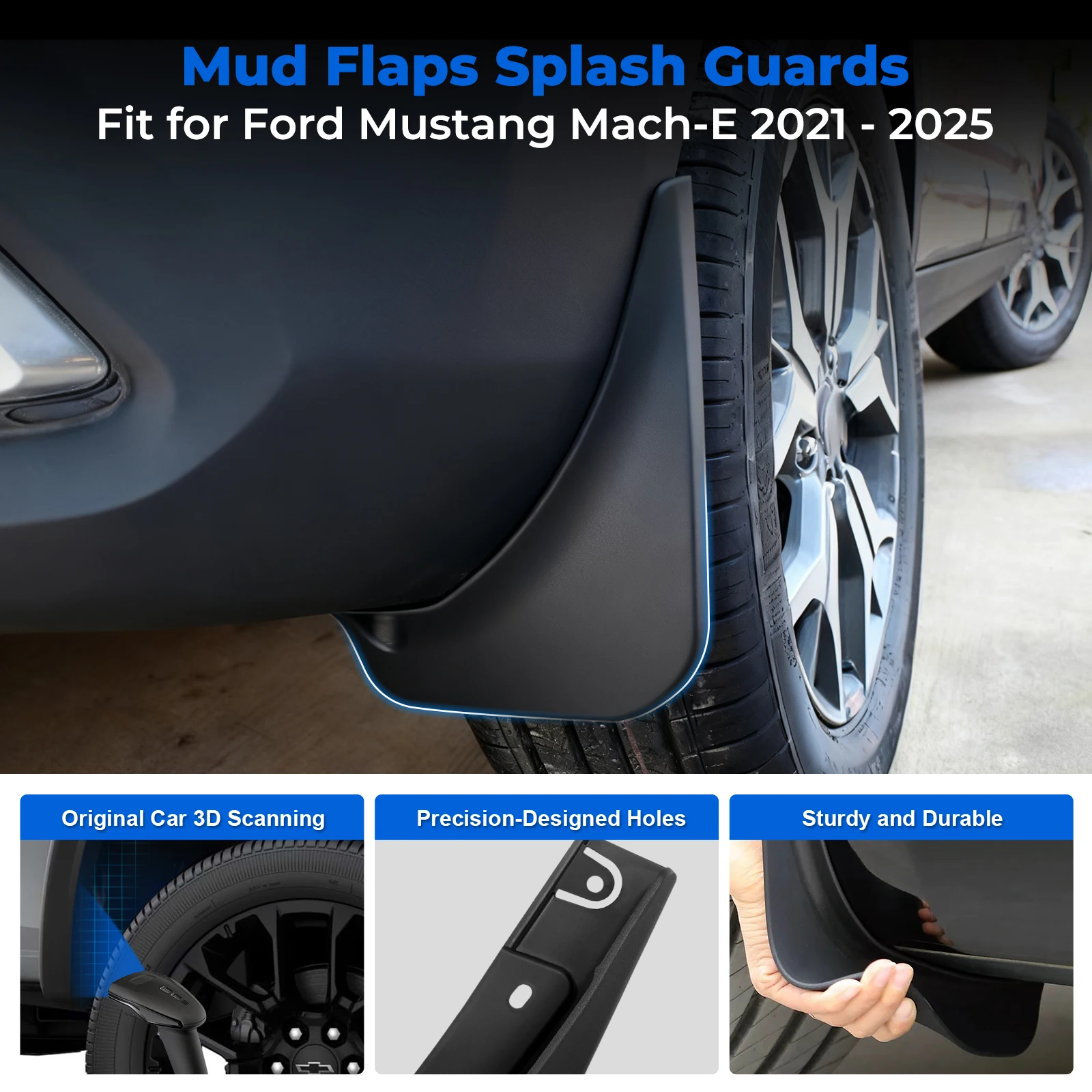 For Ford Mustang Mach E Fender Guard Mud Flaps Splash Guards Mudguards Exterior Accessories 2021-2025 No Need to Drill Holes