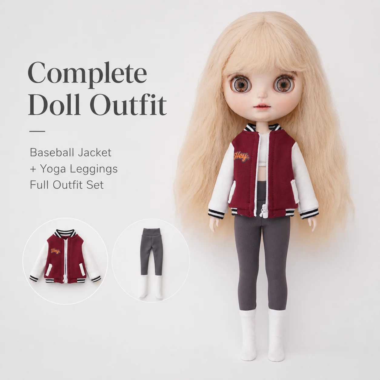 Blythe doll Clothing Accessories Small Cloth Baseball Jacket Top Jumpsuit yoga Pants Training Set OB22 OB24 AZONE Small 6 baby C