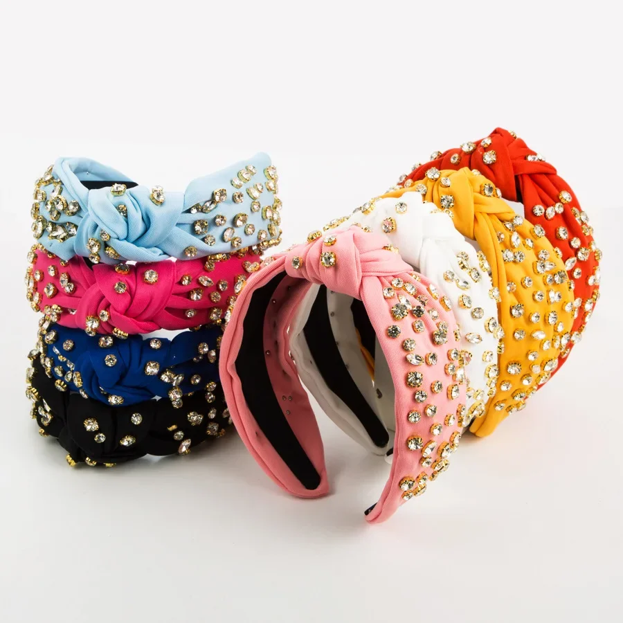 A New Style of Temperament Fabric Knot Full Diamond Wide Edge Compression Hair Headband