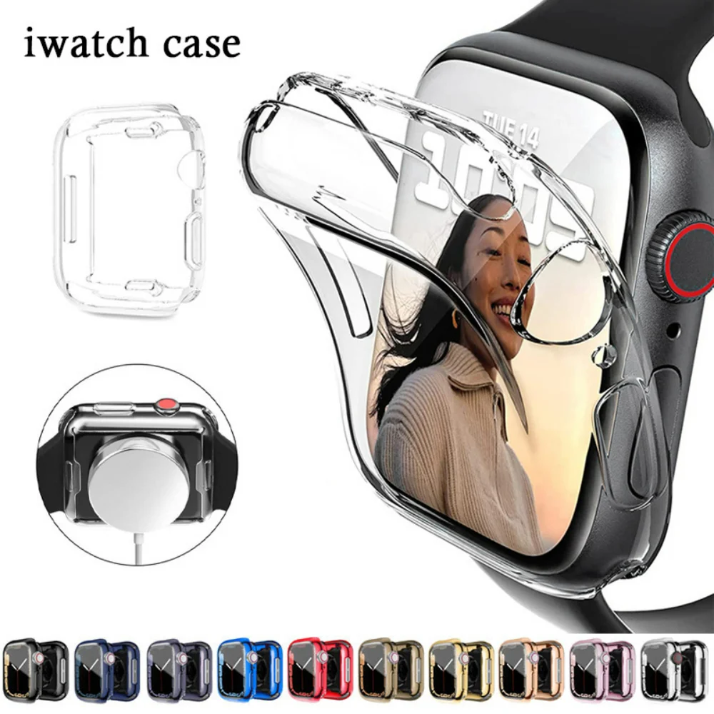 Protective Case for Apple Watch 45mm 41mm 44mm 40mm 42 38mm Anti-falling TPU Clear Screen Protector iWatch Series 9 8 7 SE 6 5 4