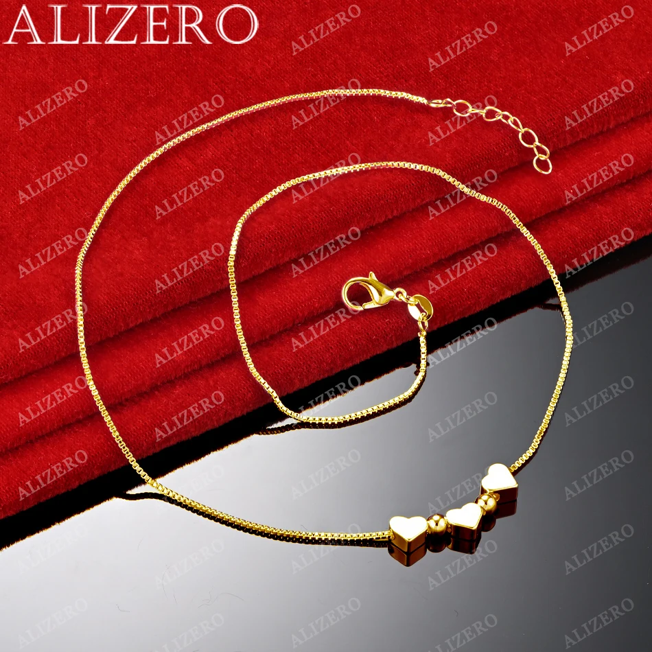 ALIZERO 18K Gold Necklace 18 Inch Box Chain Hearts Beads Necklace For Women Fashion Wedding Party Fine Jewelry Gifts