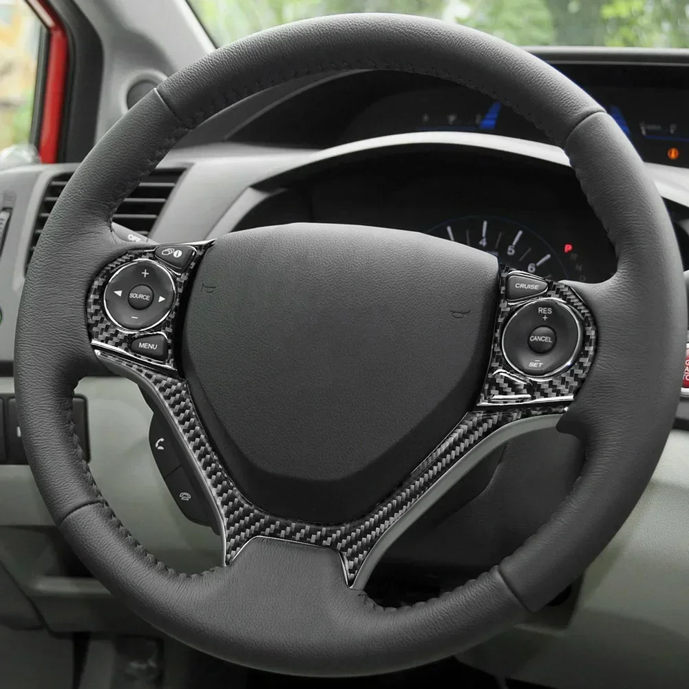 Real Carbon Fiber Steering Wheel Set Trim For Honda Civic 9 Coupe/Sedan 2012 2015 Perfect Fit And Stylish Look