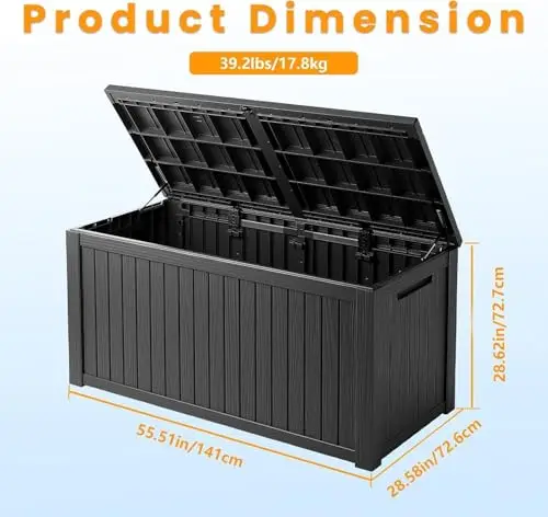 Outdoor Storage Box 205GAL Waterproof Resin Deck Box,Pool Accessories Supplies UV-Resistant Lockable Package Delivery Bin for