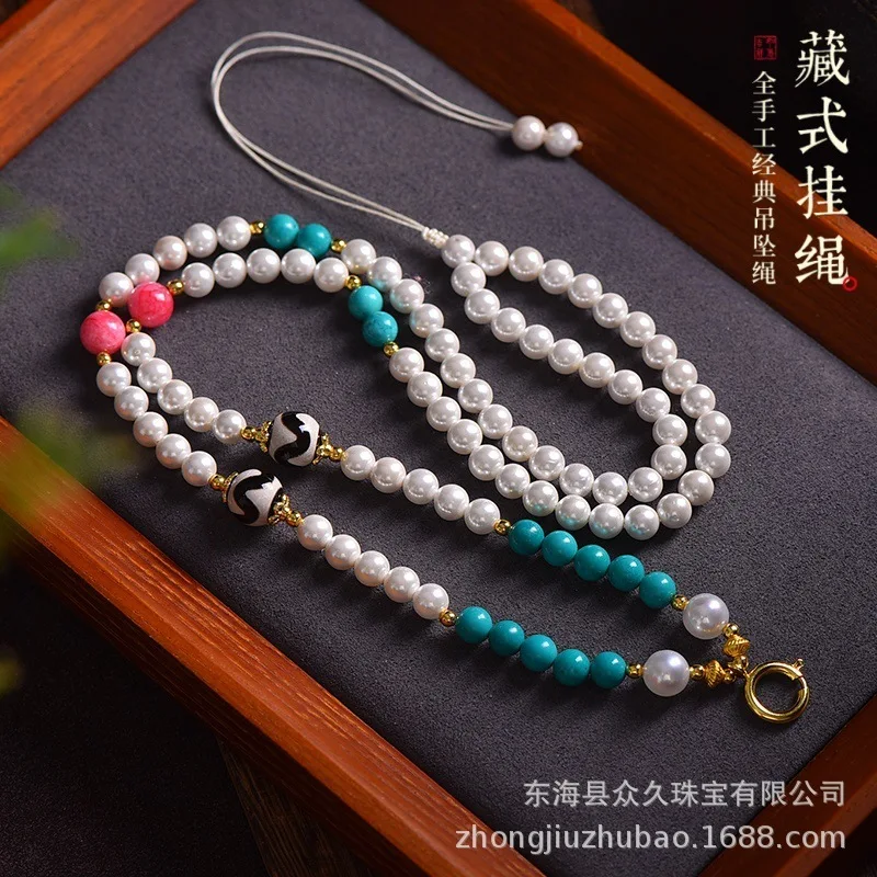 بوذا العلامة التجارية Wuye Tangka قلادة حبل الفراولة الفيروز سترة سلسلة كريستال الرقبة معلقة اللؤلؤ قلادة محظوظ مجوهرات #1