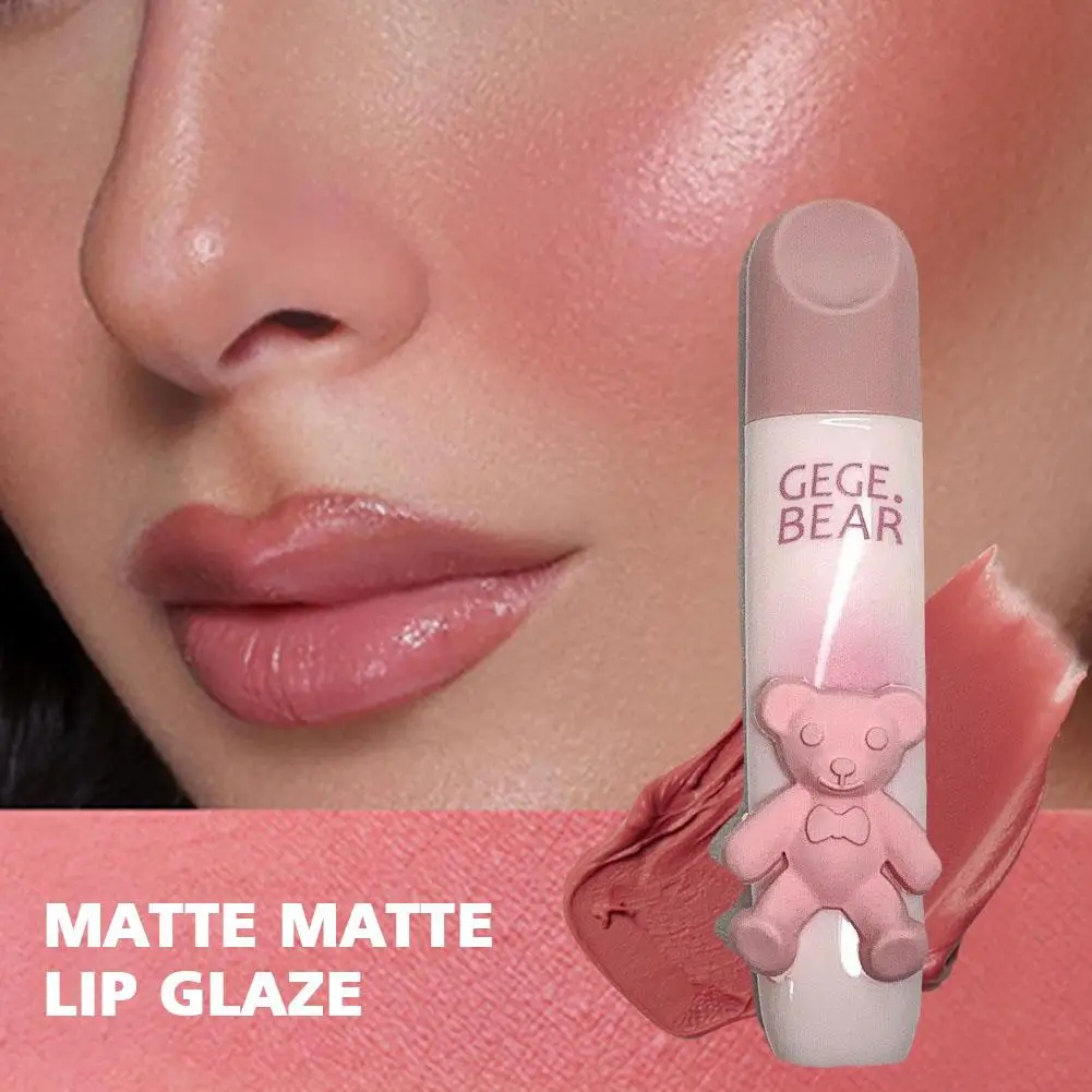 

Cute Bear Lip Gloss Long Lasting Waterproof Matte Lipstick Non Fading Lips Glaze Moisturing Red Brown Velvet Liquid Liptint 1pcs