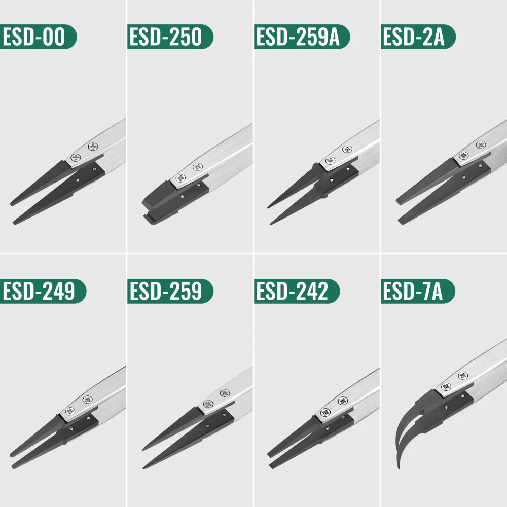 1Pc Anti-Static High Quality ESD Tweezers Replaceable Tweezers Tips Stainless Steel Body Carbon Fiber Conductive Plastic Tweezer
