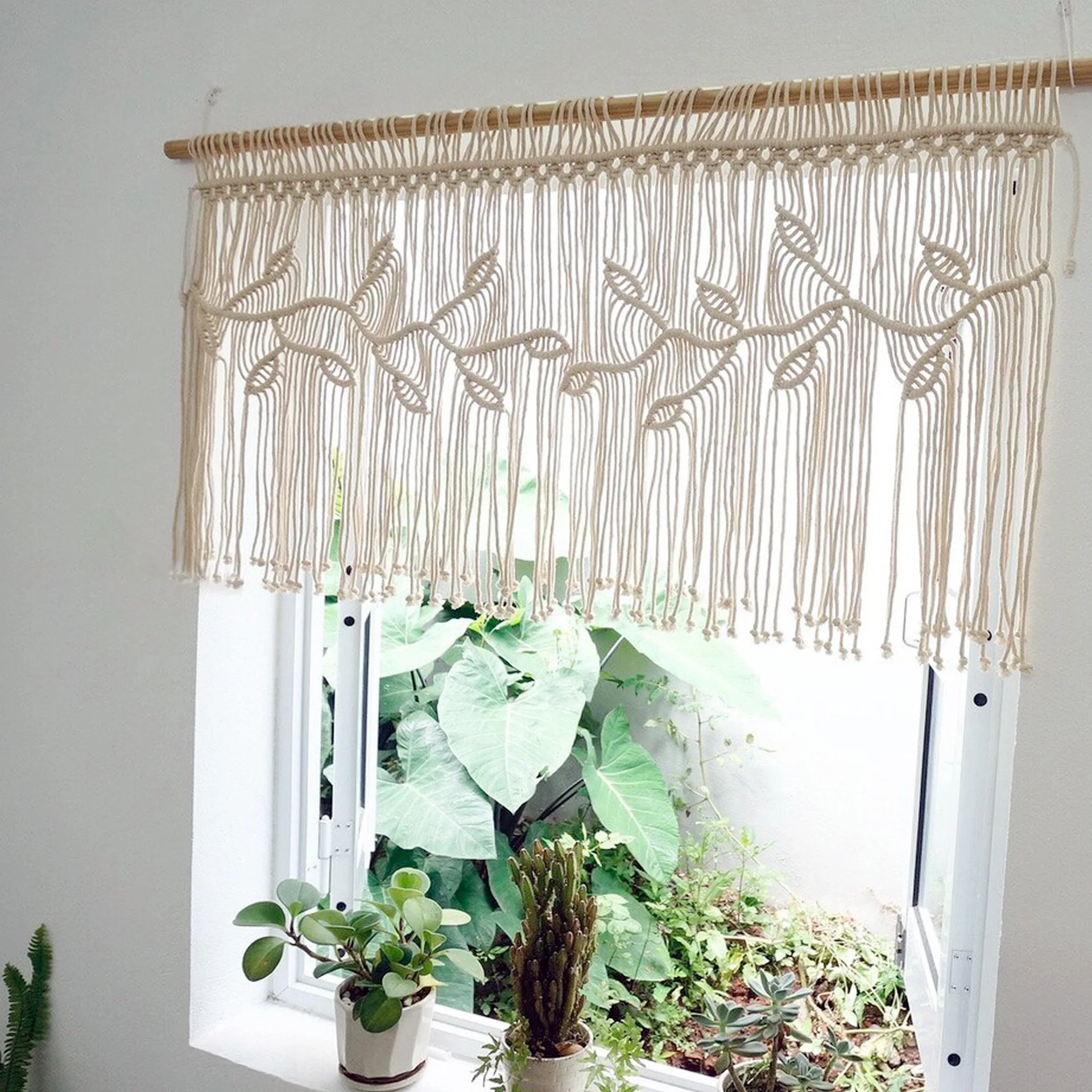 Bed and Breakfast Room Decorative Cotton Rope Woven Door Curtain Window Mantle Tapestry Misimian Leaf Door Curtain