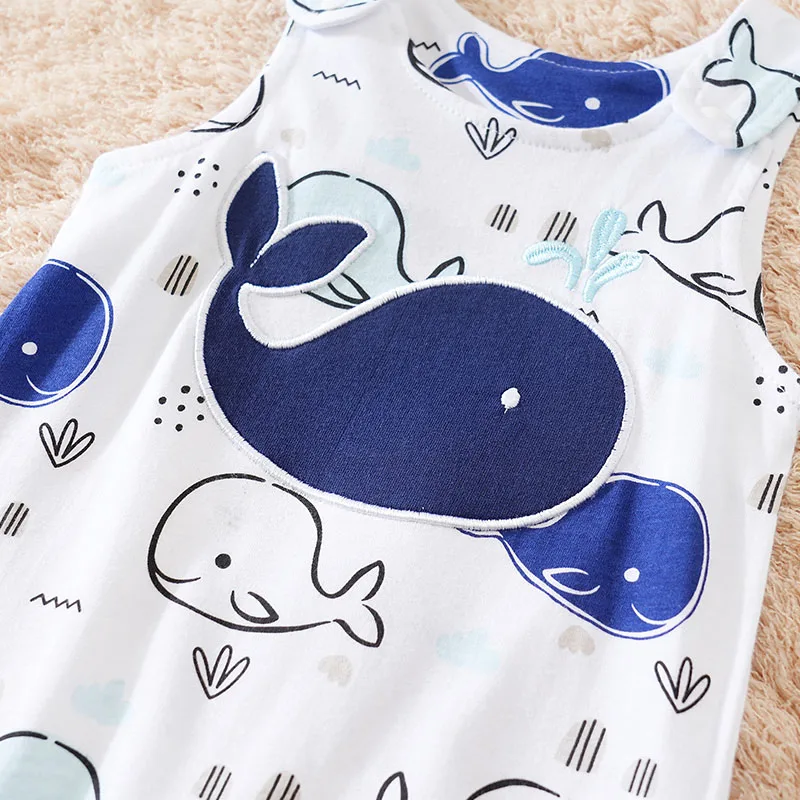 Summer Boys And Girls Cute Cartoon Whale Embroidery Cotton Comfortable Casual Sleeveless Baby Bodysuit