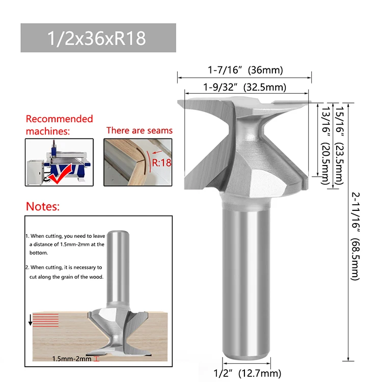 LAVIE 1 Stück 1/4 1/2 6,35mm Schaft Bogenförmiger Integrierter Fräser 2 Kanten, 3 Kanten mit Naht Holzbearbeitungsfräser Schneidwerkzeug – Detail 4