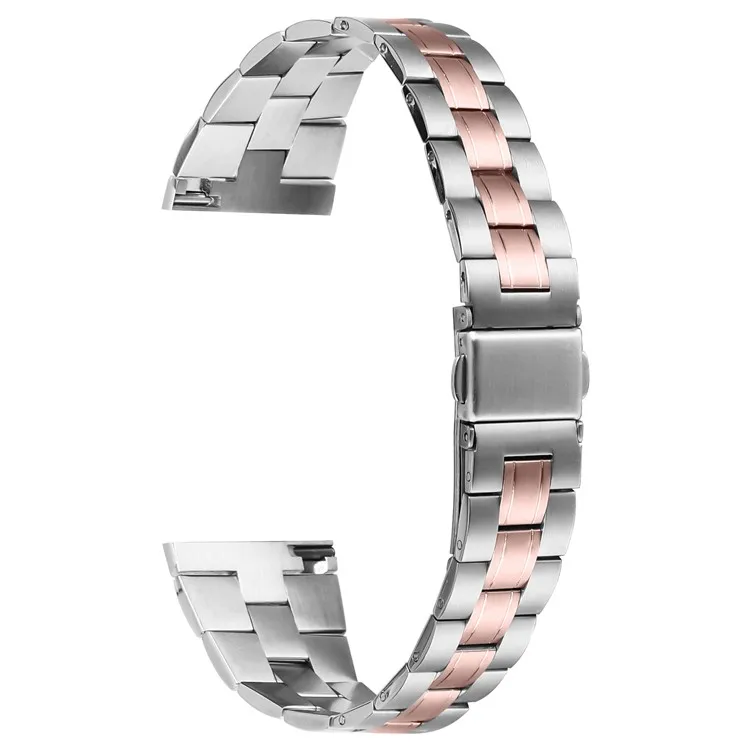 

For Fossil Gen 5 Julianna Stainless Steel Band Ultra-Thin Replacement Watch Strap - Silver+Pink Gold