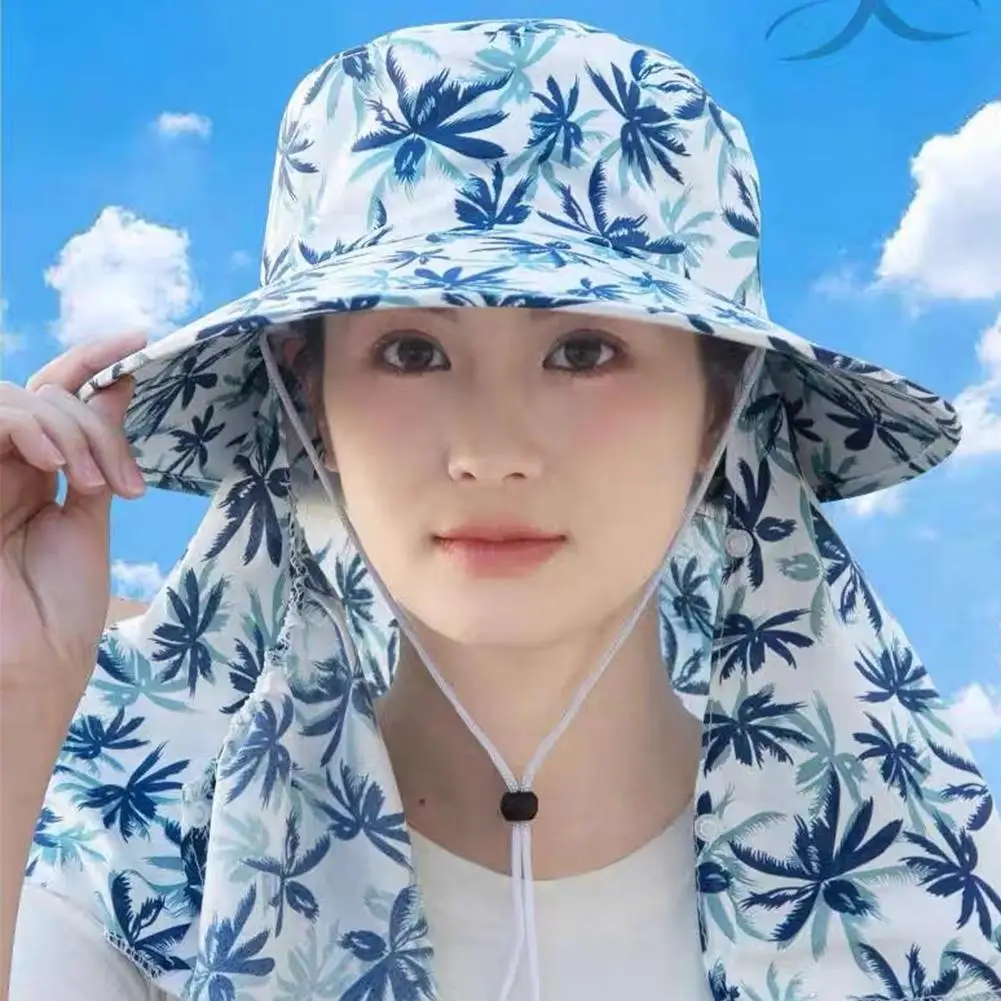 Fashion Women Summer Outdoor Riding Anti-UV Sun Hat Beach Foldable Sunscreen Simple Solid Color Caps Neck Face Wide Brim Hat