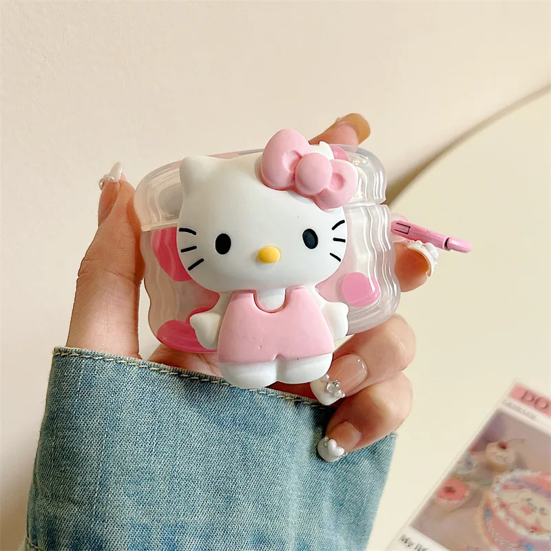 Hello Kitty Pink 3D Toy TPU Shockproof Protective Earphone Cover For Airpods 4 Case 2024/Airpods Pro 2 Case Fund Kids Girls