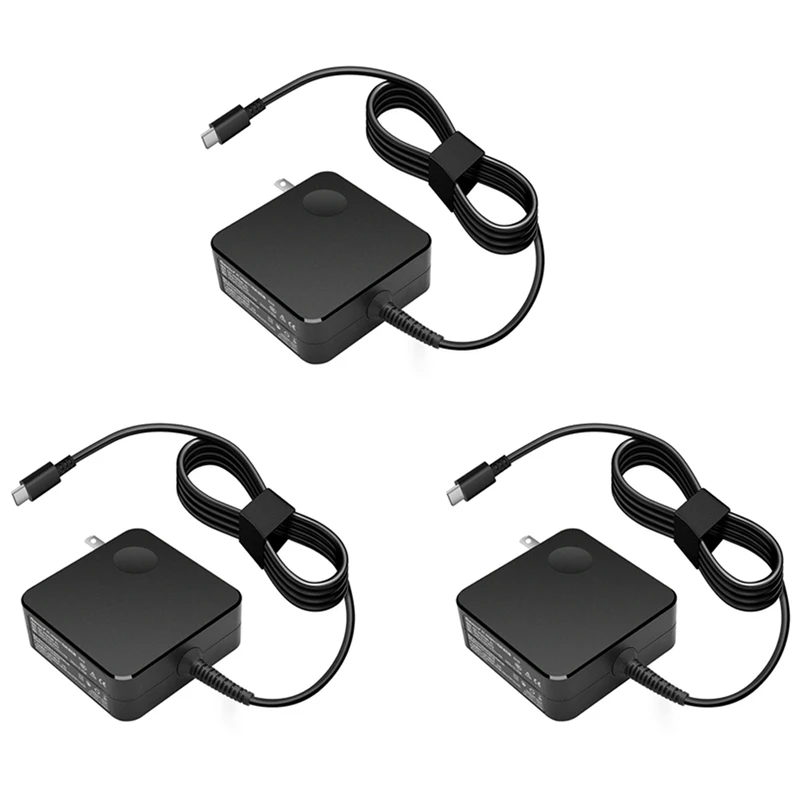 

3X Suitable For Lenovo Square Notebook Portable Power Adapter 65W Type-C Port Pd Fast Charge Computer Charger US Plug