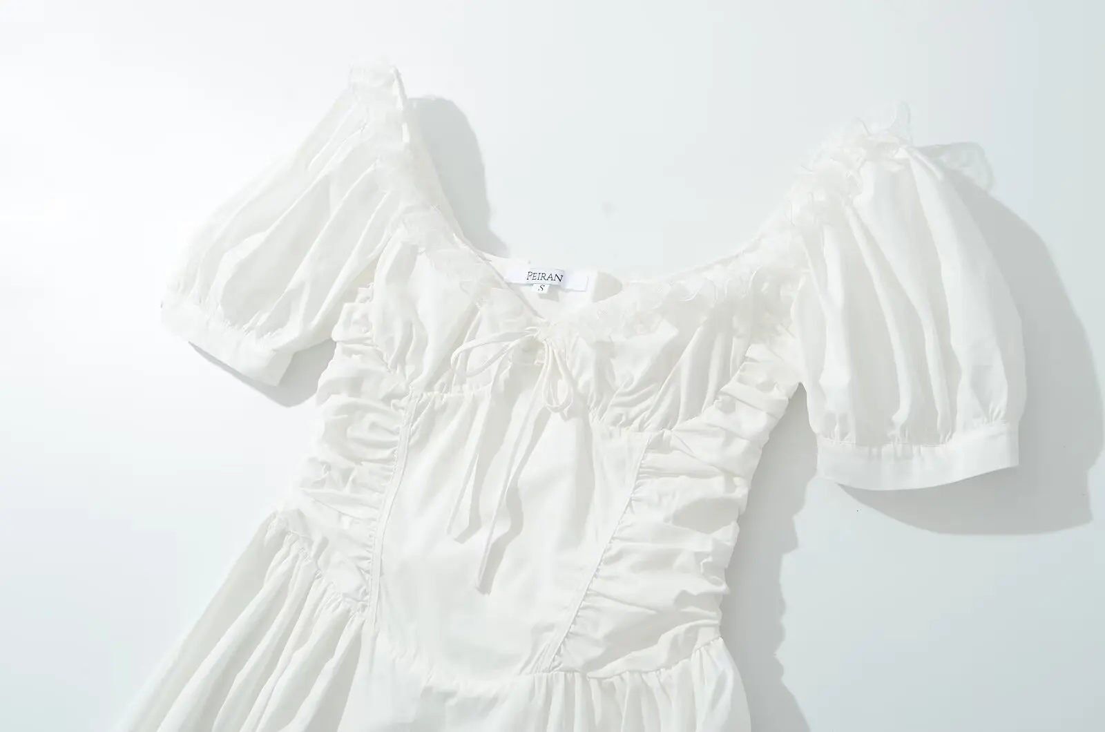 2025 White Lace Splicing Short Sleeve Summer Dress V-Neck Slim Waist A-Line Midi Dresses Casual Holiday Boho Beach Dress