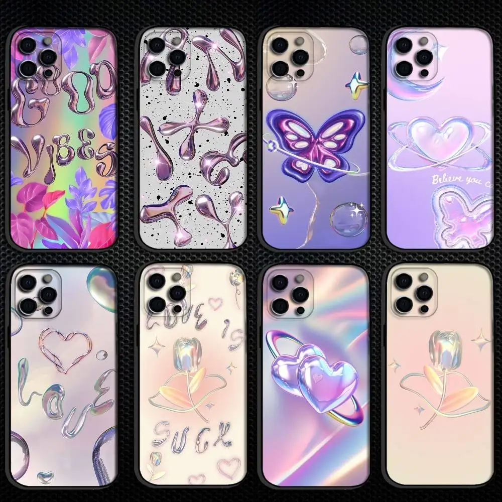 

INS-style laser heart-ins Phone Case For iPhone 16,15,14,13,12,11 Plus,Pro Max, Others Soft Black Cover