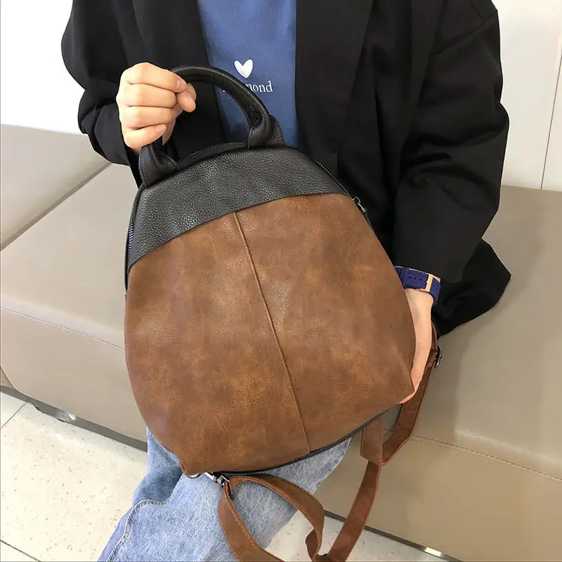 Bolso de hombro de cuero con bloqueo de Color para mujer, bandolera de piel de vaca Simple, versátil, de alta capacidad, para turismo, 2022