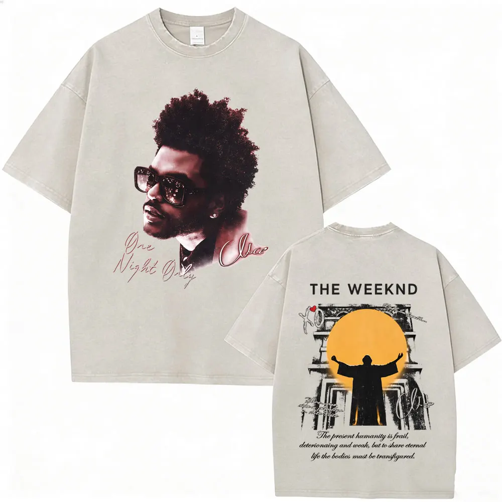 Rapper The Weeknd After Hours Til Dawn with Playboi Carti Tour 2026 Vintage Washed T Shirt Men Hip Hop Fashion Pop Music T-shirt
