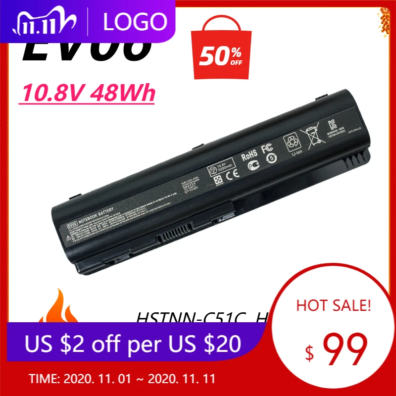 EV06 Laptop Battery for HP/Comqap HSTNN-C51C HSTNN-Q34C HSTNN-W48C W49C W50C HSTNN-IB73 HSTNN-LB72 LB73 HSTNN-UB72 UB73 XB72