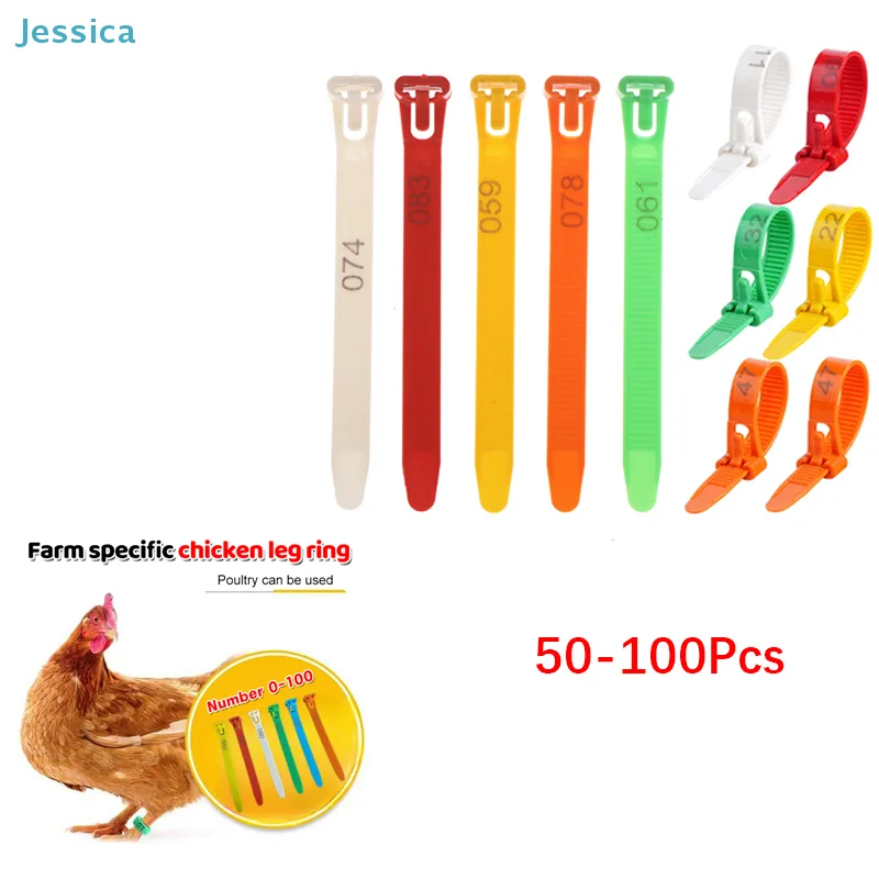 50-100 Stück Nummerierte Geflügel-Beinbänder - Bunte Plastik-Hühnerbeinringe zur Identifikation auf dem Bauernhof