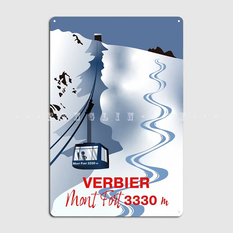 Verbier Mont Fort 3300m Metal Sign Plaques Pub Garage Printing Cinema Kitchen Tin Sign Poster