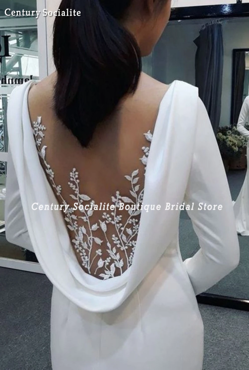 Civil Wedding Dresses Mermaid 2025 Illusion Back Lace Appliques Long Sleeve Elegant Bridal Gowns for Women Customized