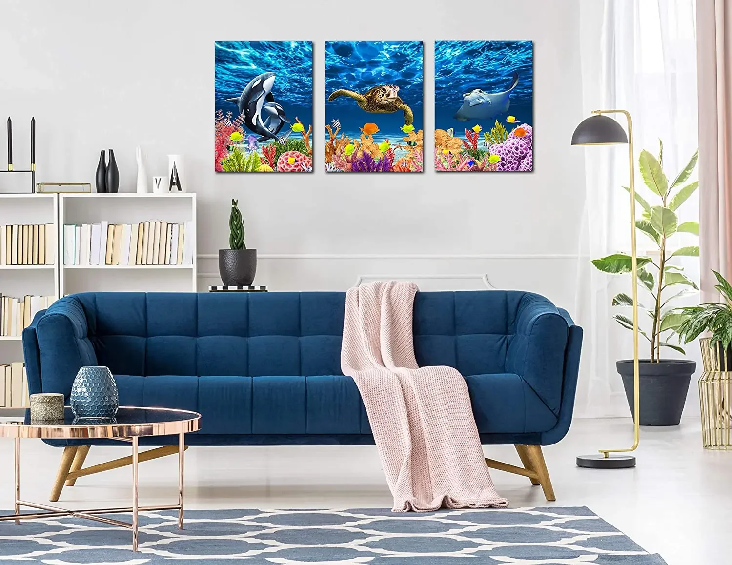 Bathroom Sea Turtle Decor Blue Wall Art For Living Room Killer Whale Colorful Fish Coral Beach Theme Pictures On Canvas