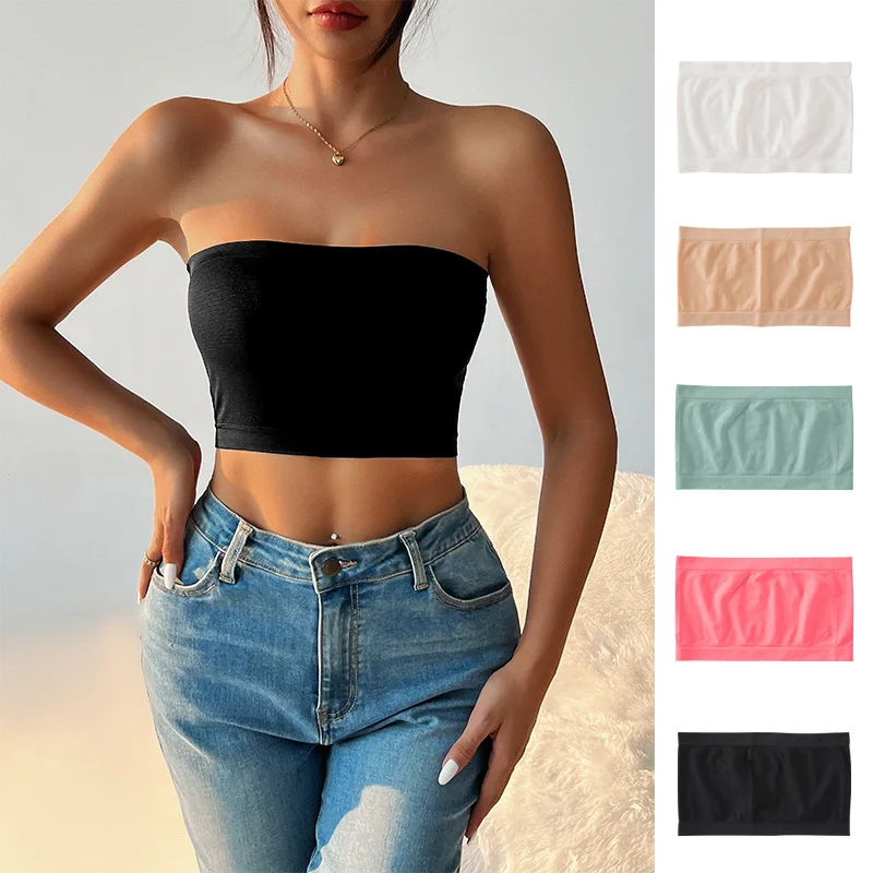 Sleeveless Strapless Tube Top T-shirt Women Sexy Slim Cropped Tanks Tops Vintage Y2K Tees Tshirt Cheap Clothes Woman Streetwear
