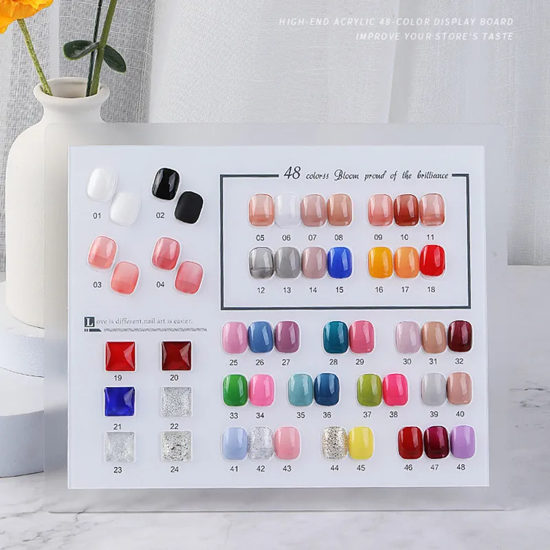 48 Grids Nail Tip Color Display Card Board False Nail Showing Shelf with Fake Nails Manicure Template Tool Square Display Stand