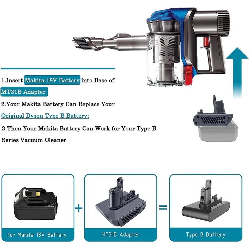 Adapter do odkurzacza Dyson DC34 typ B do Makita 18V bateria do DYS DC31 DC35 DC44 DC45 DC56 DC57 917083-01 zwierzę odkurzacz