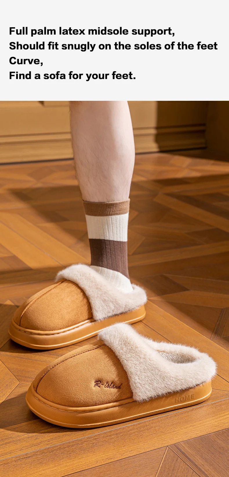 Winter-Warme Hausschuhe für Männer und Frauen, Wildleder-Plüsch, Fellgefütterte Baumwollschuhe, Dicke Sohle, Rutschfest, für Innenräume, Schlafzimmer, Paar-Mules – Detail 7