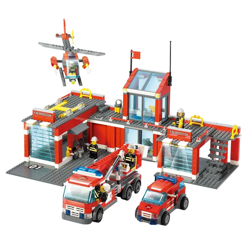 774pcs City series fire bureau building blocks rescue team ladder car assembled car children puzzle 7945 toys boy birthday gift