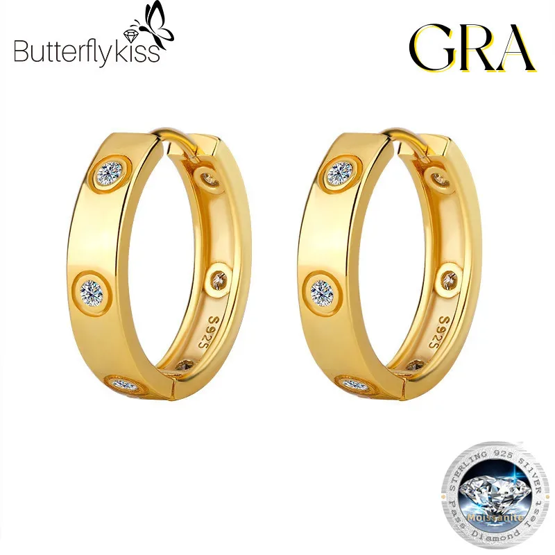 

Серьги-кольца Butterflykiss из стерлингового серебра 925 пробы с муассанитом, женские простые модные серьги с бриллиантами, высококачественная модель, горячая распродажа ювелирных изделий